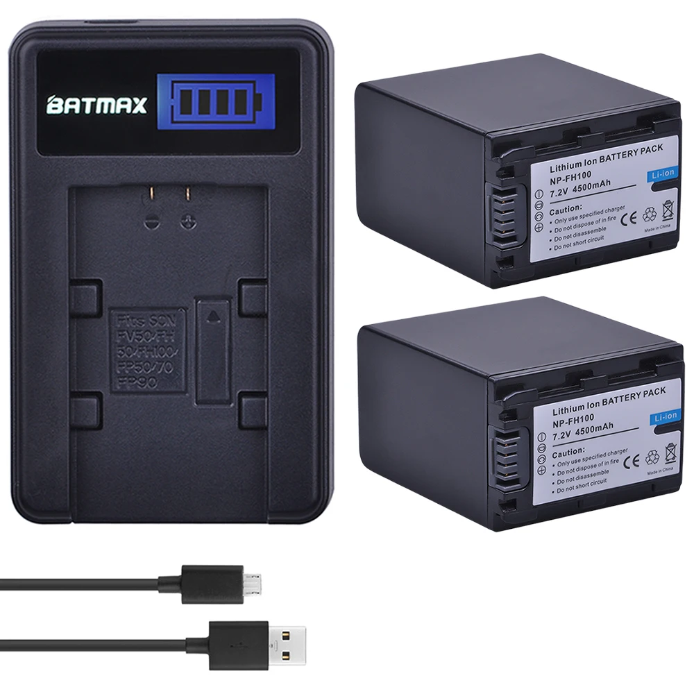 2 шт. 4500 мАч NP FH100 батарея + USB ЖК зарядное устройство для Sony DCR SX40 SX40R HDR CX105 FH90 FH70 FH60 FH40
