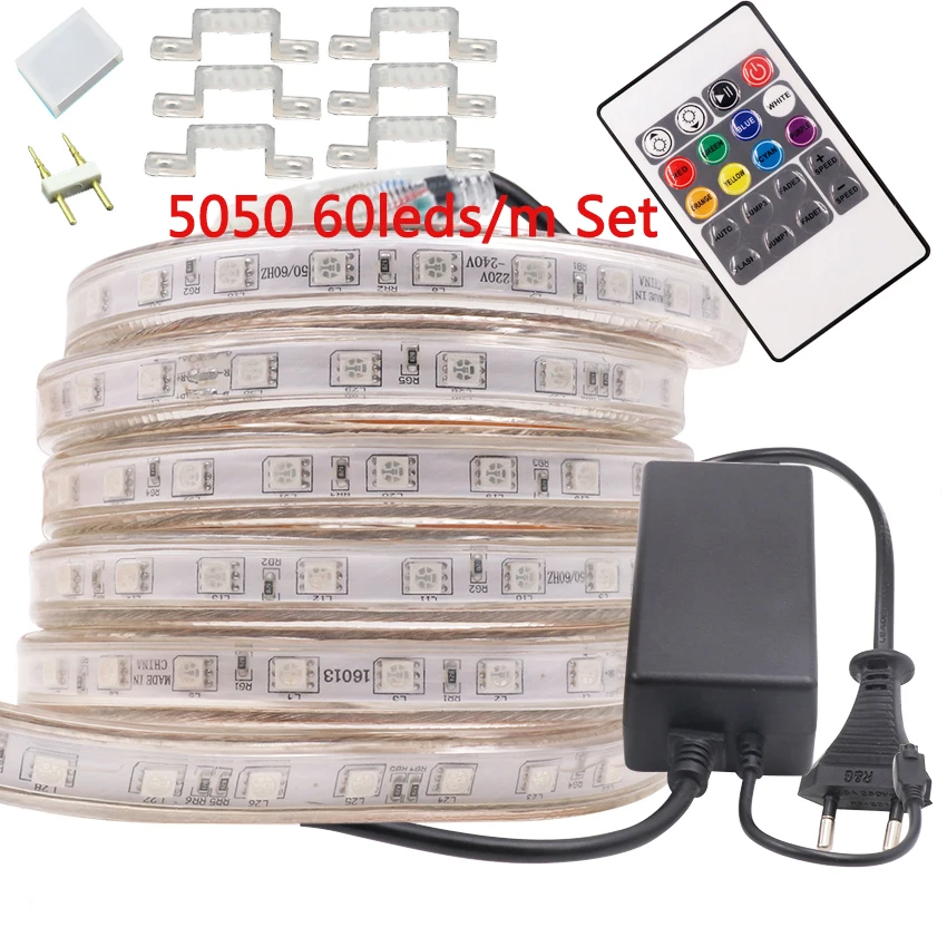 1 комплект Светодиодная лента 220 В переменного тока RGB 5050 SMD Водонепроницаемая