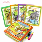 Книжка-раскраска для рисования магической водой с ручкой, Детская обучающая игрушка, животные, рисование, тканевая книга доска для рисования для детей
