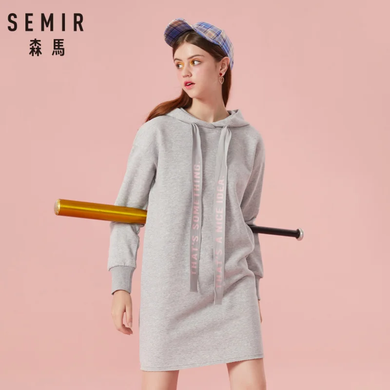 SEMIR женское Хлопковое платье толстовка с капюшоном со спущенным плечом