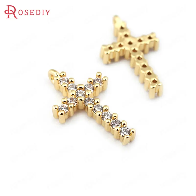 15x9MM 24K Gold 4 шт. 24K позолоченные латунные подвески с цирконием крест Diy ювелирные изделия серьги аксессуары - Окраска металла: 15x9MM 24K Gold