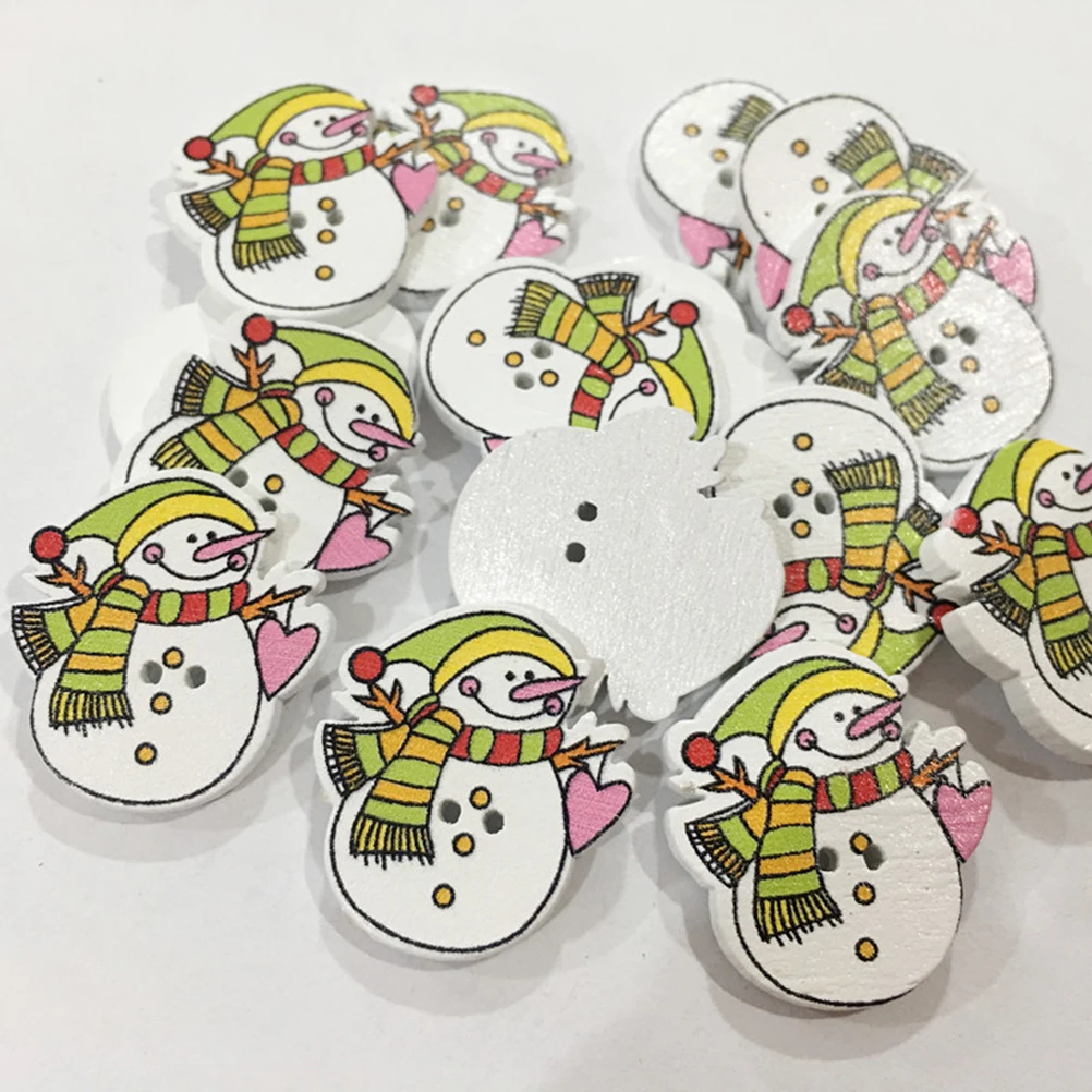 100 Pcs 2.5cm Wood Buttons Mixed Santa Claus Elk Snowman Christmas DIY for Clothes Crafts | Дом и сад