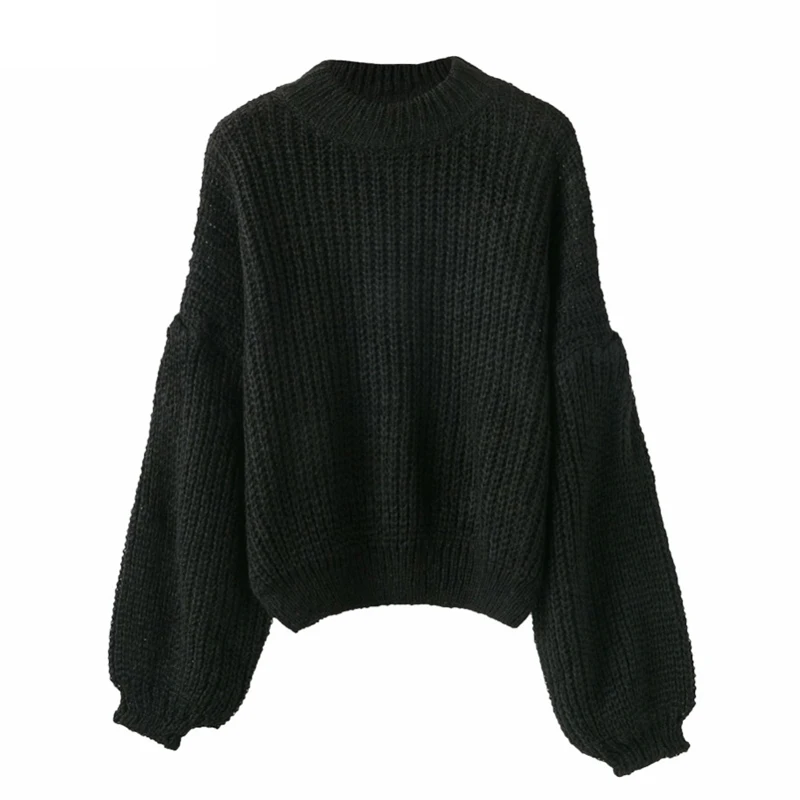2018 Solid Stripe Women Autumn Winter Knitted Sweater Oversize Lantern Long Sleeve Tops O-Neck Pullovers Casual Loose Jumper | Женская