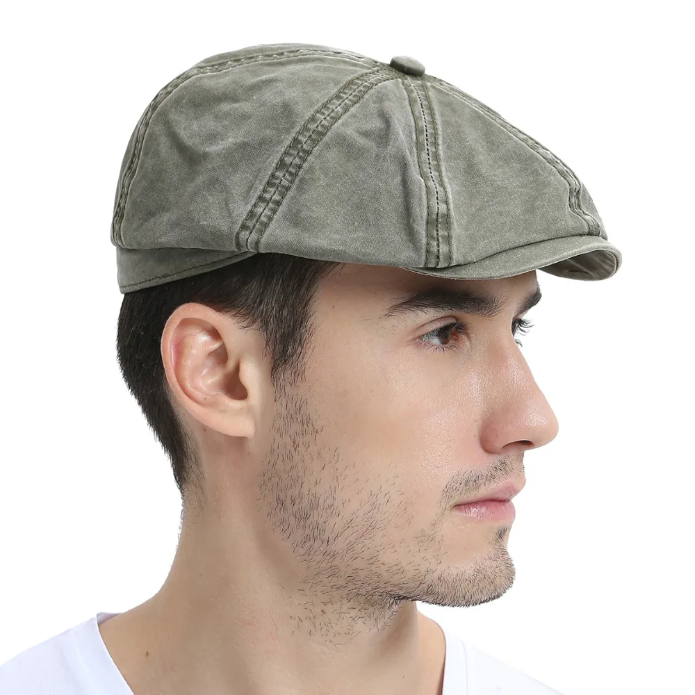 VOBOOM Washed Cotton Newsboy Cap Mens Womens Octangle Gatsby Hat for Summer Autumn Female Girl 160 |