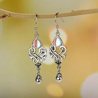 antique vintage women dangle earrings stone moonstone cz silver plated tear drop earring bohemia indian fashion jewelry