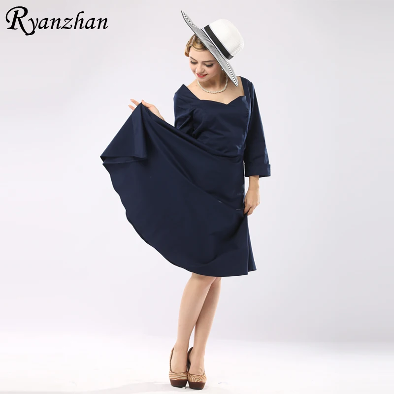 Ryanzhan Весной Новый 2017 Одри Хепберн Плюс Размер Элегантный 50 s 60 Ретро Dress Половина