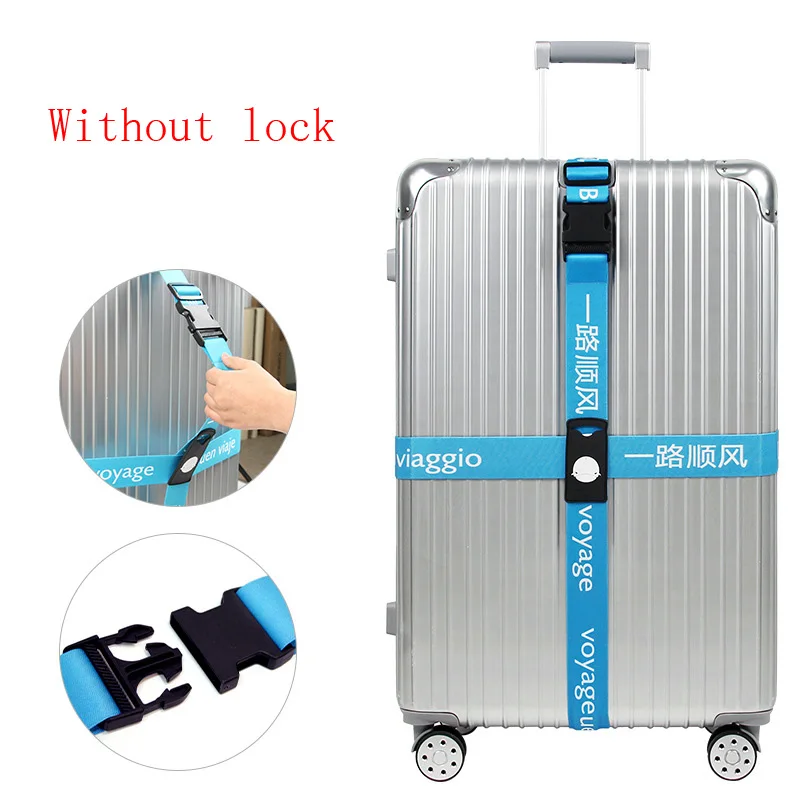 Without lock blue Багажный ремень лента для чемодана три цифры ремень с паролем багажные ремни крест ремень Регулируемый дорожный аксессуар чемодан веревка - Цвет: Without lock blue