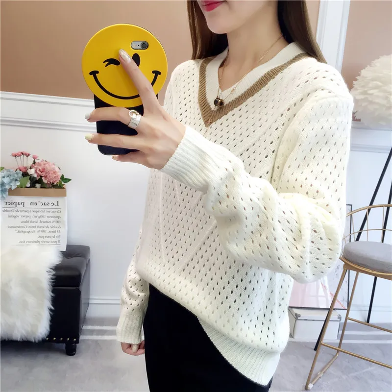 Yellow Women's Knitted Sweater Spring Autumn Thin Striped Harajuku Fashion Hollow Slim Stretch Clothing Female Casual Style Tops | Женская