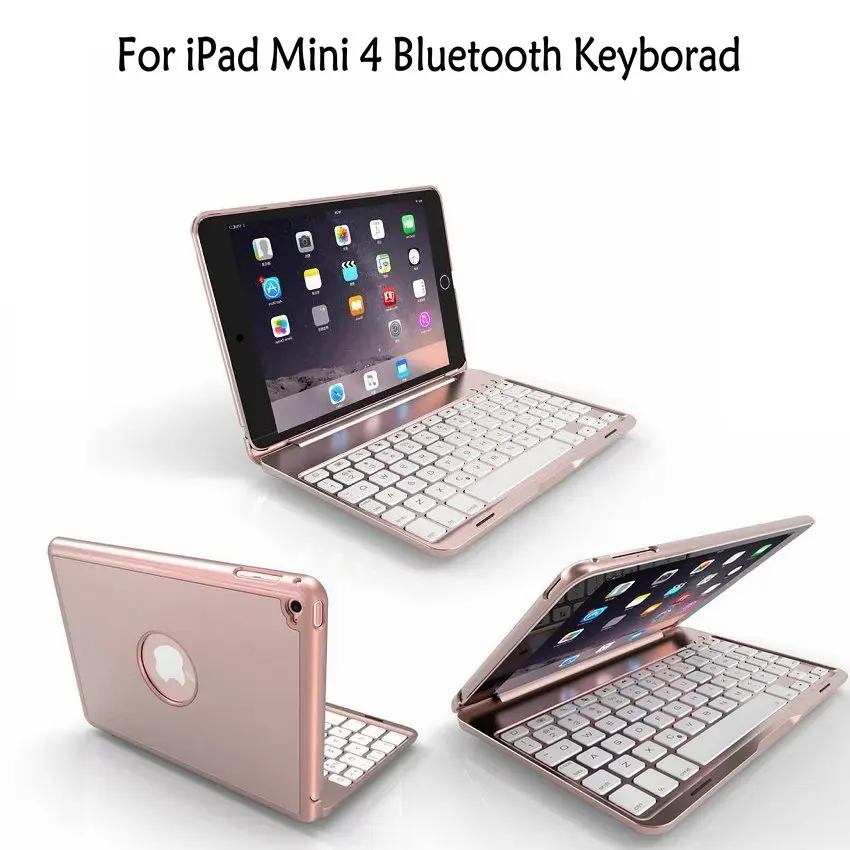 

Ультра-тонкая беспроводная bluetooth-клавиатура для iPad Mini 4, чехол 7,9 дюйма из алюминиевого сплава, 7 цветов, подсветка логотипа