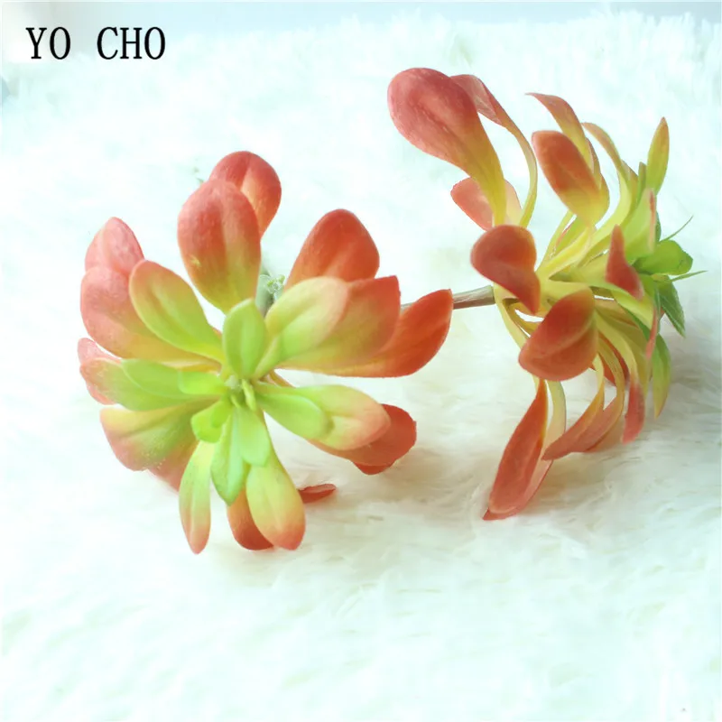 

YO CHO 1PC Cheap Artificial Two Head Succulents Micro Landscape For Wedding Home Decoration DIY Fake Grass Bonsai Hanging Plants