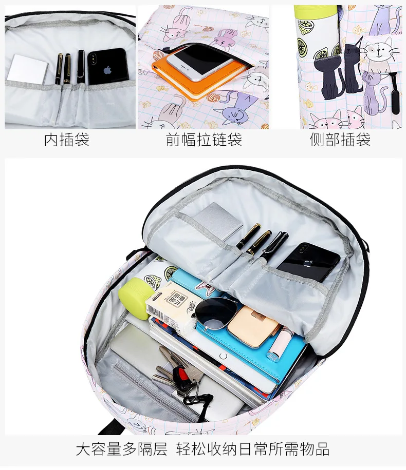 Водонепроницаемые женские маленькие рюкзаки Kawaii Cat Neko Bookbag холщовые школьные сумки для девочек-подростков Милая дорожная сумка для ноутбука Rugzak