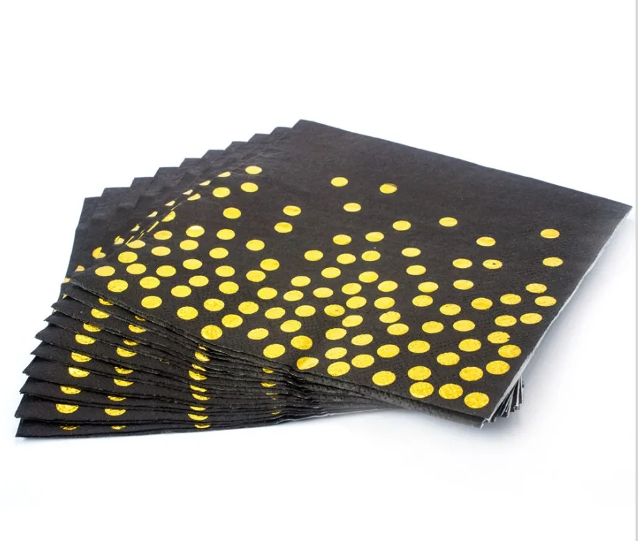 20pcs napkin black Многоцветный розовый синий черный белый бронзированный горошек праздничный набор столовой посуды одноразовые чашки пластины бумажные полотенца вечерние принадлежности - Цвет: 20pcs napkin black