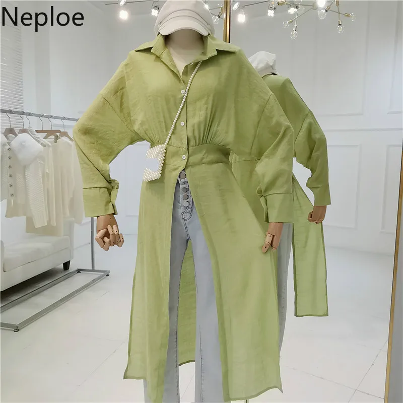 Neploe Твердые Женские топы лето 2019 Новая мода однобортный с длинным рукавом для