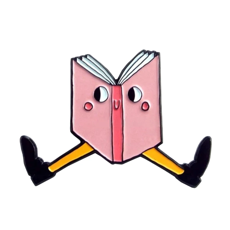 Эмалированная брошь в виде книги с глазами и ногами милая забавная для чтения
