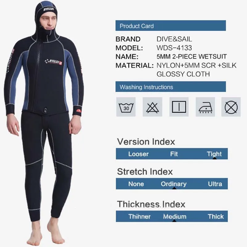 Мужской гидрокостюм из неопрена 5 мм для дайвинга купальник двух частей теплый