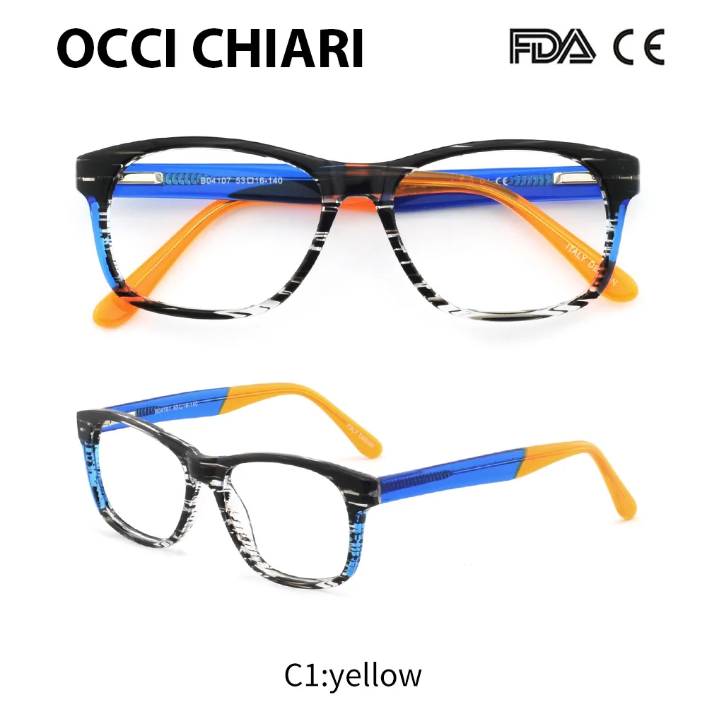 OCCI CHIARI, итальянский дизайн, спортивный стиль, мужские, по рецепту, ботаник, линзы, медицинские, оптические очки, модные очки, подарок, зеленый, синий, W-COICO - Цвет оправы: C1 yellow