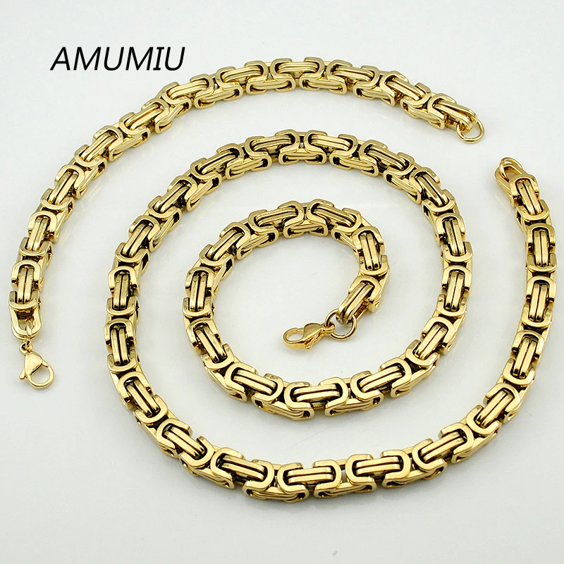 AMUMIU золотого цвета Уникальный Модный плоский византийский ожерелье/браслет (64 см