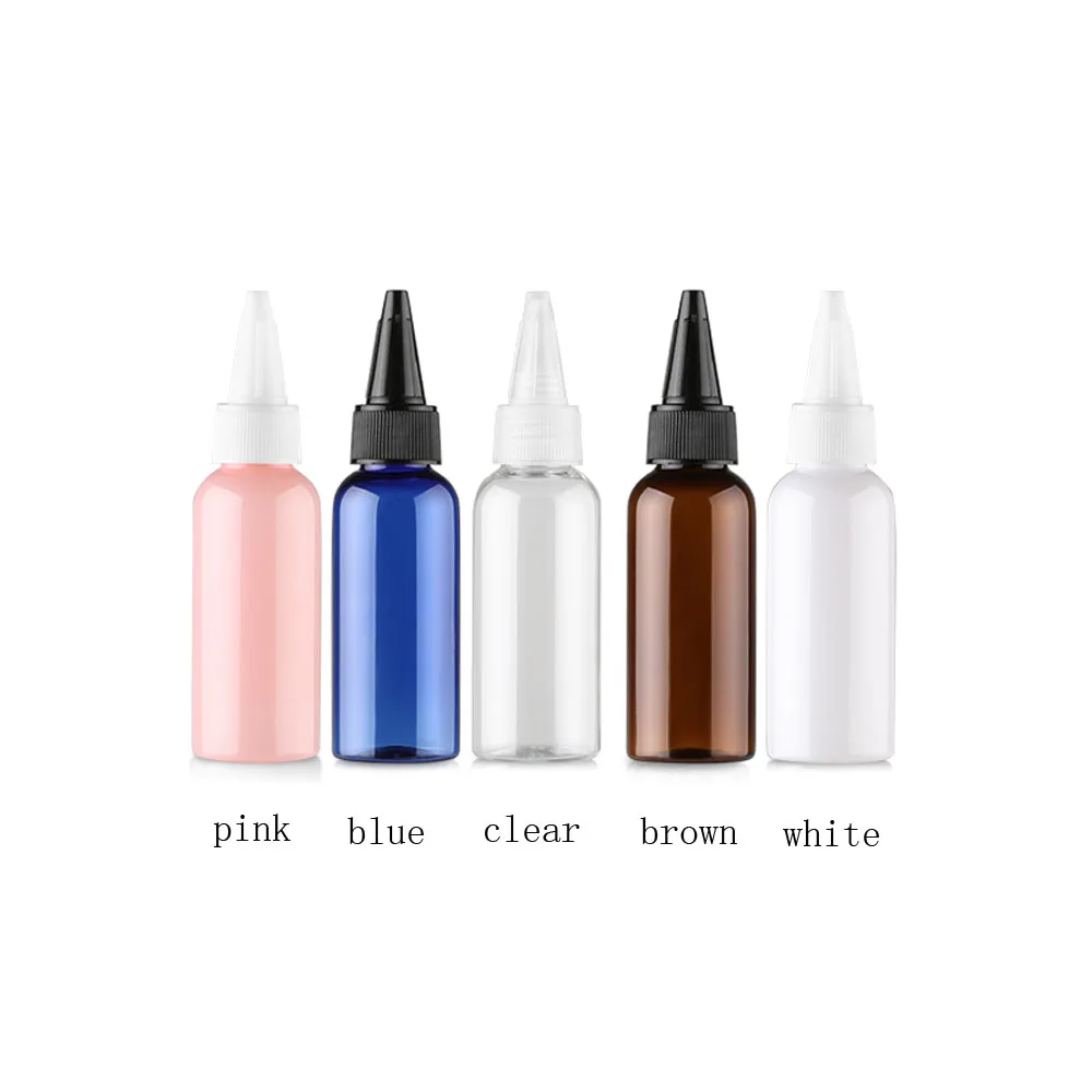 

100pcs 50ml Empty Round Pointed Mouth Liquid Plastic Container 50cc Empty Blue Cosmetic Lotion Bottles With Screw Cap DIY