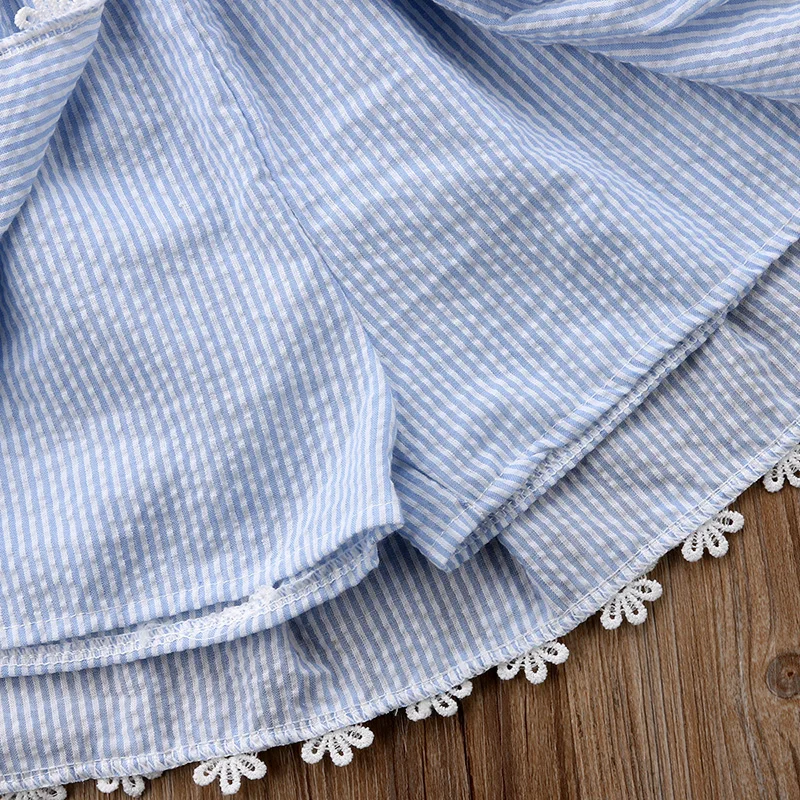 2018 Summer New Toddler Kids Baby Girl Off shoulder Cape Collar Lace Striped Romper Dress Sundress Clothes | Детская одежда и