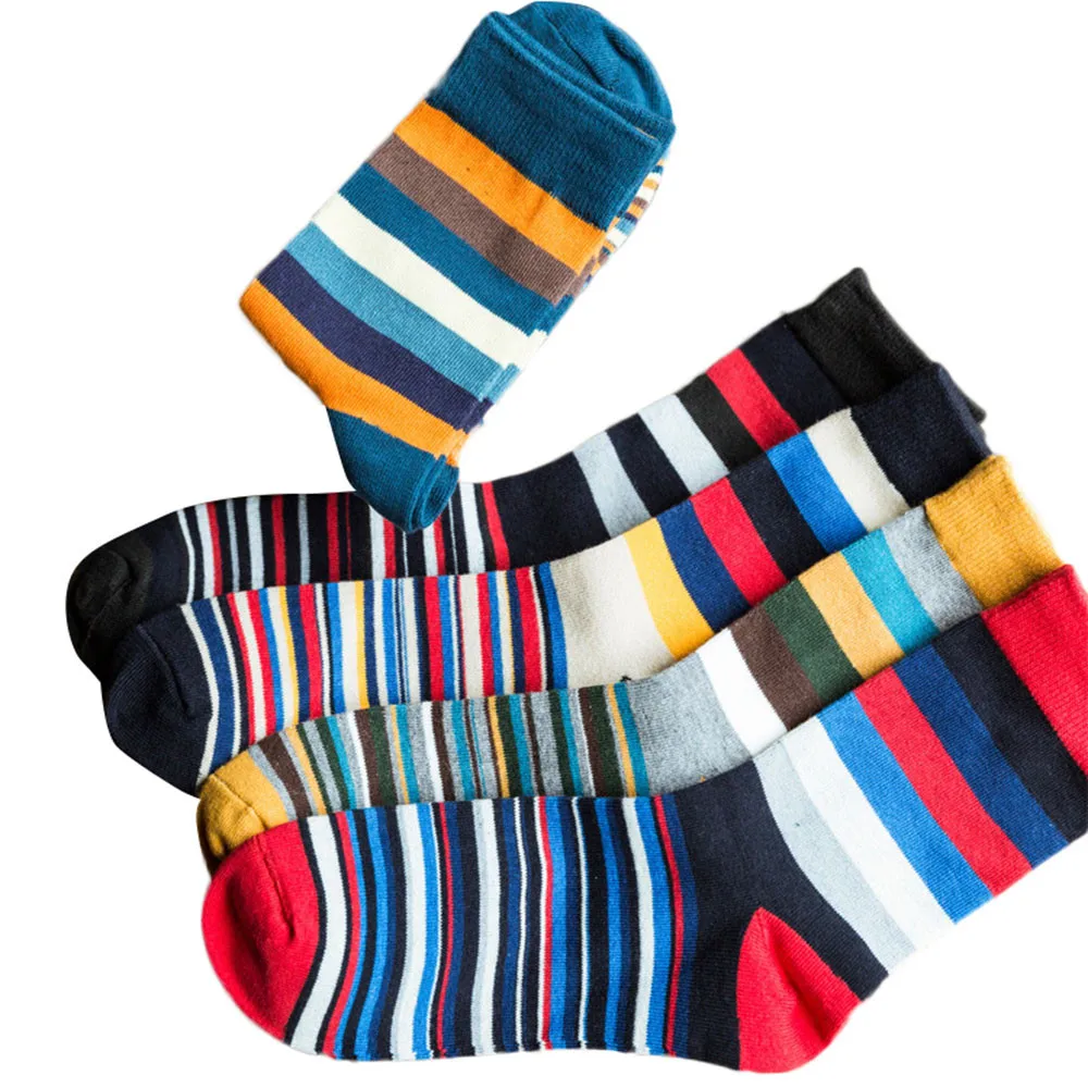 

Stylish Men's colorful Autumn Fashion color striped so socks in tube casual cotton socks EU39-43 EU41-46 Size Soft Socks Z0311