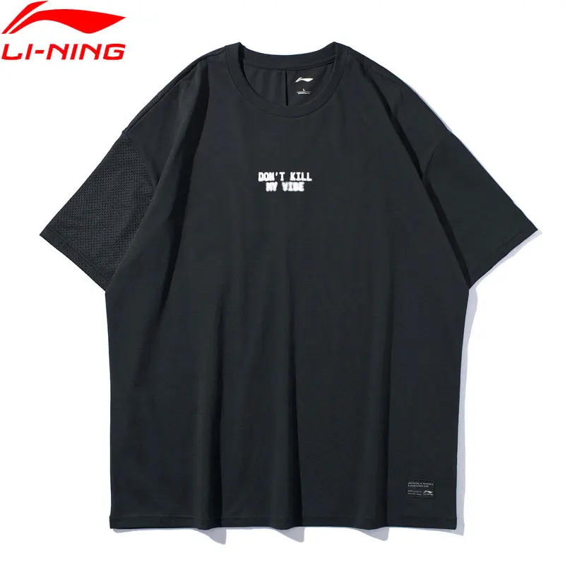 Li-Ning мужские трендовые футболки с коротким рукавом, 72% хлопок, 28% полиэстер, свободные спортивные футболки с подкладкой, топы AHSP127 MTS3094