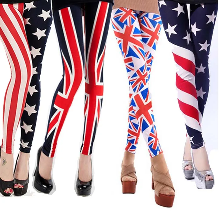 Женские повседневные леггинсы длинные в полоску со звездами флагом США и