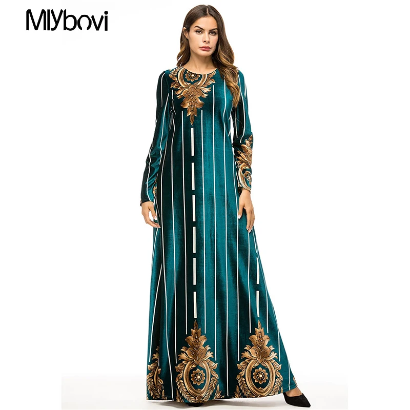 Vestido женское платье кафтан арабский абайя Дубай бархатное мусульманское с