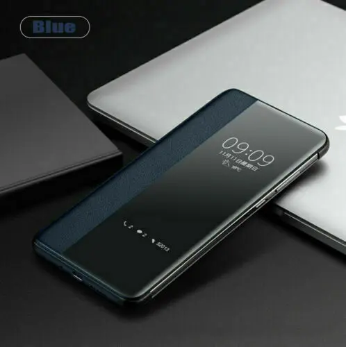 Роскошный кожаный смарт-чехол для huawei P30 Pro, чехол-книжка для huawei P30, задняя крышка, однотонный чехол для телефона, сумки для сна - Цвет: Dark blue