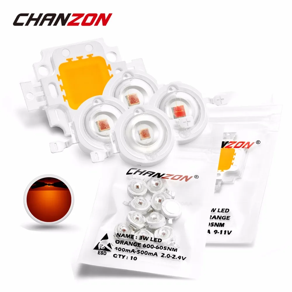 

Chanzon High Power LED Chip Orange Amber 1W 3W 10W COB LED Bulb Light Lamp 595nm - 600nm / 600nm - 605nm Integrated for DIY