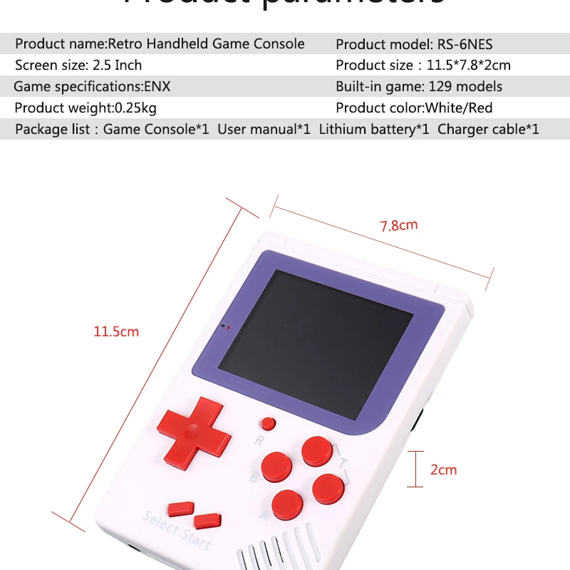 Перезаряжаемая мини ретро портативная игровая консоль 8 бит 2,5 дюймов lcd цветной видео игровой плеер встроенный литиевый аккумулятор