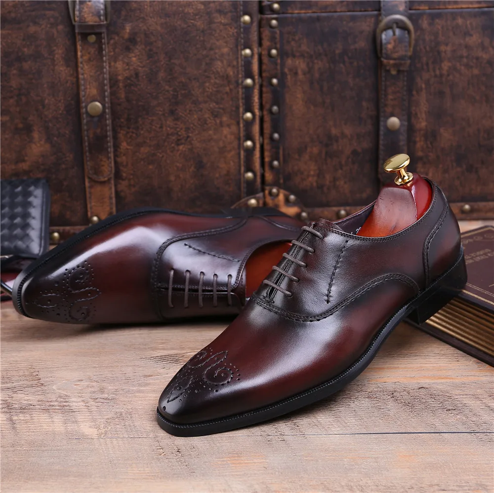 Fashion Black / Brown Tan Goodyear Welt Oxfords Social Shoes Mens Wedding Genuine Leather Business Male Dress | Обувь