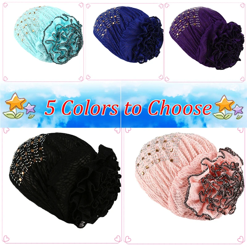 Women Rhinestone Cap Cancer Chemo Headscarf Hat Muslim Stretch Sleeping Scarf |