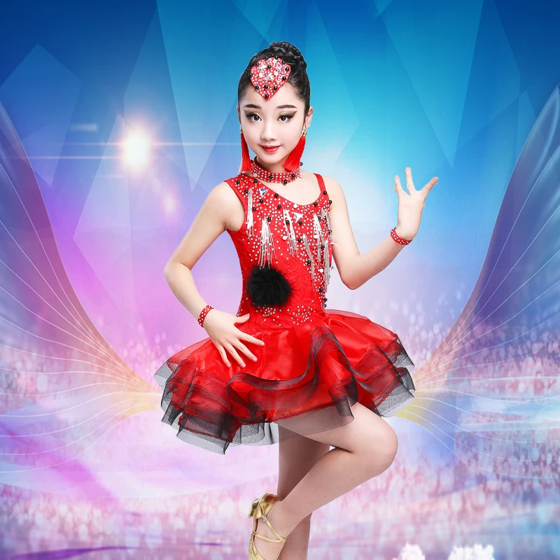 Высокое качество новые модные костюмы для девочек летнее латинское платье самбы