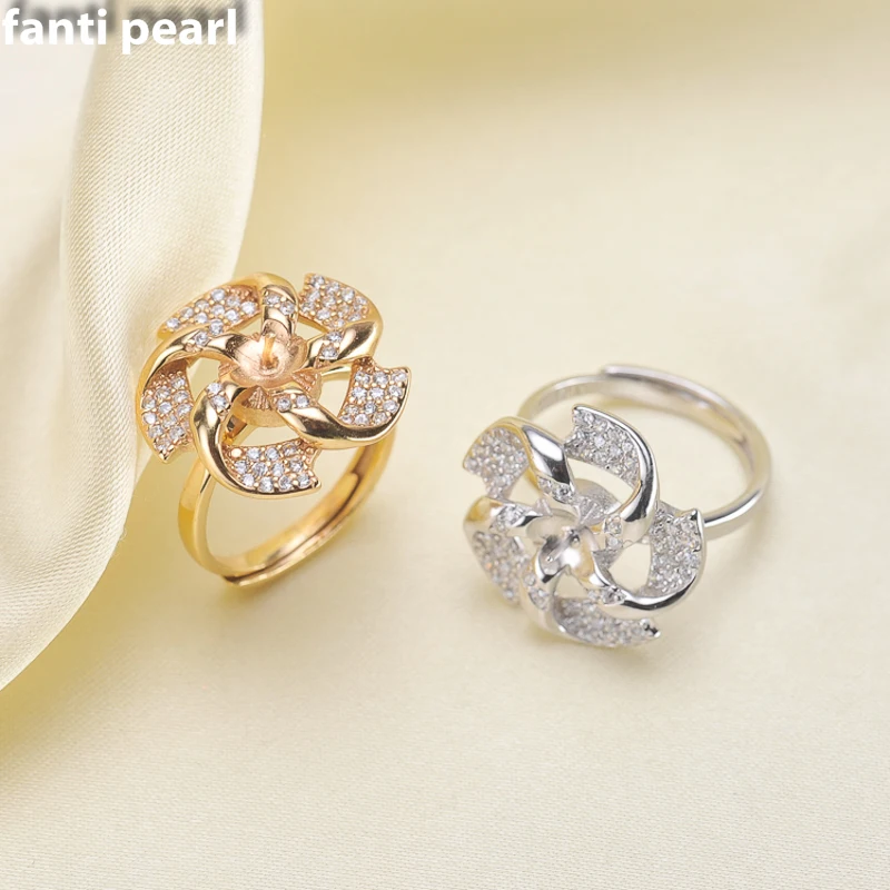 DIY Pearl Ring 925 silver Accessories Natural tahitian rings s925 Sterling Silver ring simple style 8-10 mm | Украшения и