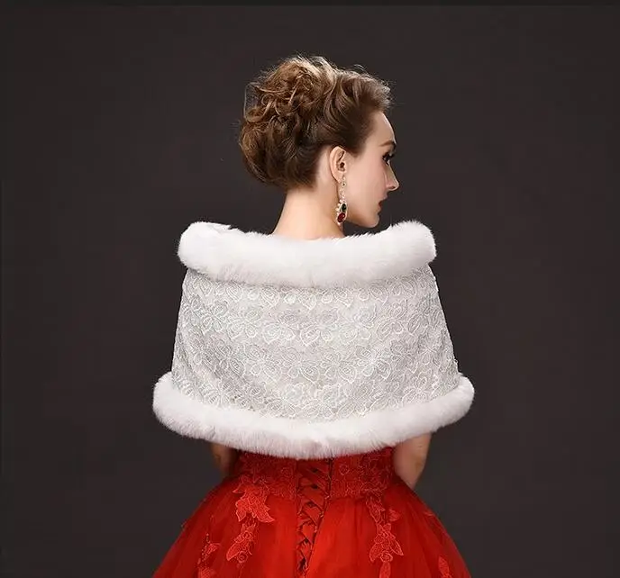 Люкс для Белого Кружева Куртка Coprispalle Pelliccia Мыса Де Mariée Искусственного Меха Shrug