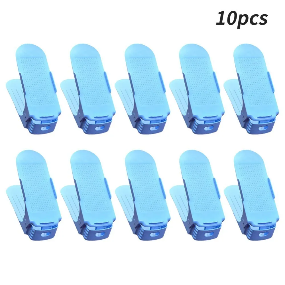 10pcs---blue 10 шт., многофункциональные пластиковые стеллажи для обуви, органайзер для хранения, домашний двухслойный стеллаж, держатель для мужчин или женщин, органайзер для обуви, регулируемый - Цвет: 10pcs---blue