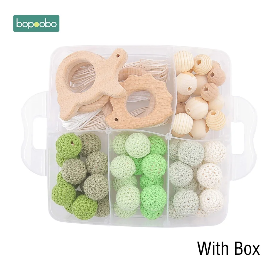 Green Crochet Set-2 Bopoobo 1Set Baby Teether DIY Silicone Beads Pacifier Clip Chain Baby Mobile Wool ball BPA Free Wooden Crochet Beads Teether - Цвет: Green Crochet Set-2