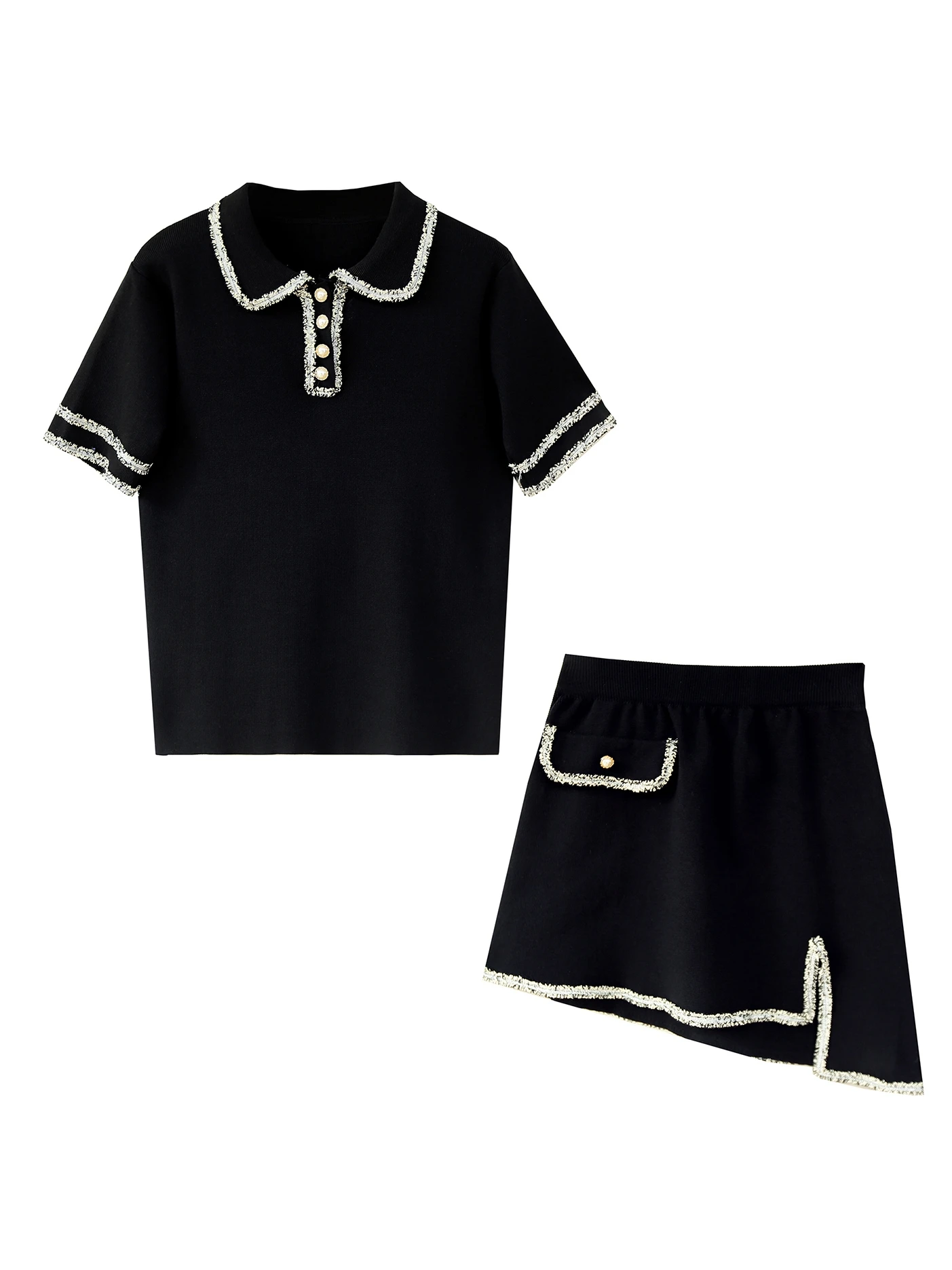 Женский комплект из 2 предметов Трикотажная асимметричная мини-юбка с отложным