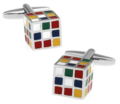 

New Design! Factory Price Retail Men's Cufflinks Copper Material Enamel Rubik's Cube Design Cuff Links Free Shipping