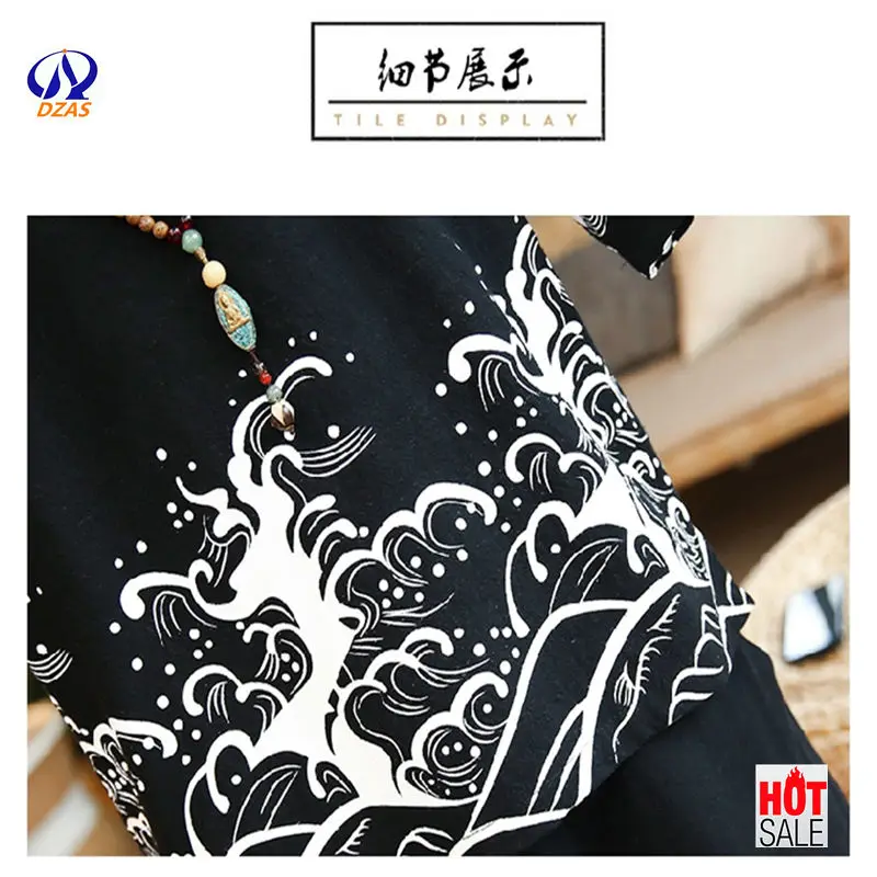 

Linen short-sleeved man T-shirt summer Chinese wind loose two pieces set cotton hemp casual Chinese clothes