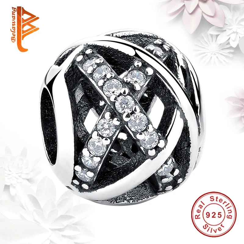 BELAWANG Оригинальное Galaxy Крест ажурные бусины браслет шарма стерлингового серебра