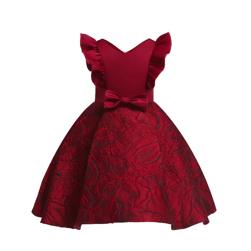 wine red 3184 Зеленое сказочное платье принцессы; Детские платья; летние детские платья; Vestidos; элегантное жаккардовое вечернее платье с цветочным рисунком для маленьких девочек на день рождения - Цвет: wine red 3184