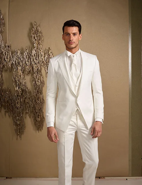 2018 Masculino Slim Fit Men Suits Mucielee Terno Masculino Blazer white Male Wedding Suits For Men 3 Pieces (jacket+pants+Vest)
