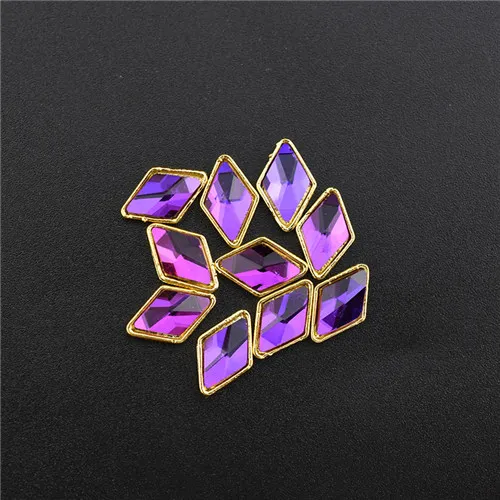 10Pcs-Rhombus-Purple 10 шт. Топ 3D очаровательные Стразы для украшения ногтей, Кристальные стразы, алмазные камни, драгоценные камни, ювелирные изделия для ногтей, аксессуары, Новое поступление, сплав - Цвет: 10Pcs-Rhombus-Purple