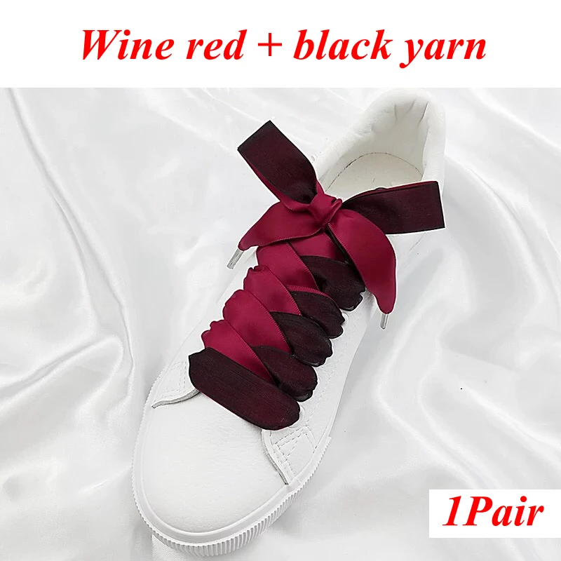 Wine red black 1 пара 2 см Ширина 80/100/120 см двусторонний снег пряжи атласные шелковые ленты, шнурки обувь с кружевами кружевные модные кроссовки шнурки - Цвет: Wine red black