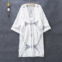2020 pareo beach cover up floral embroidery bikini cover up swimwear women robe de plage beach cardigan bathing suit cover ups