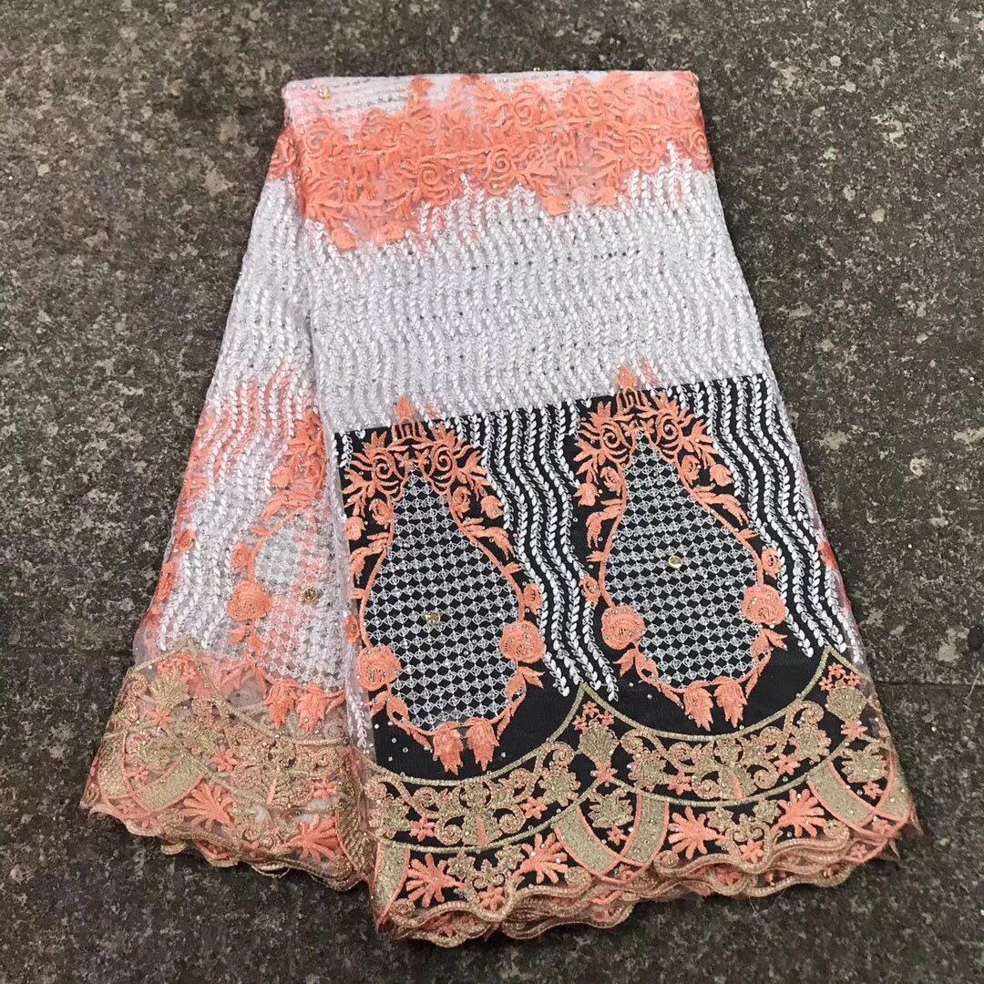 

African Lace Fabric 2018 High Quality Lace Nigerian Lace Fabric With Stones Embroidery Tulle French Lace for Women dress LJ2348A