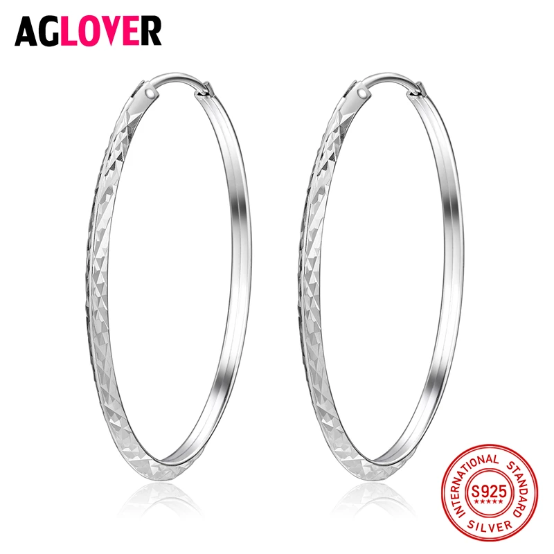 

Women 100% 925 Sterling Silver Hoop Earring 36.6mm Round Circle Loop Gifts Simple Silver Hoop Earrings Fashion Charm Jewelry