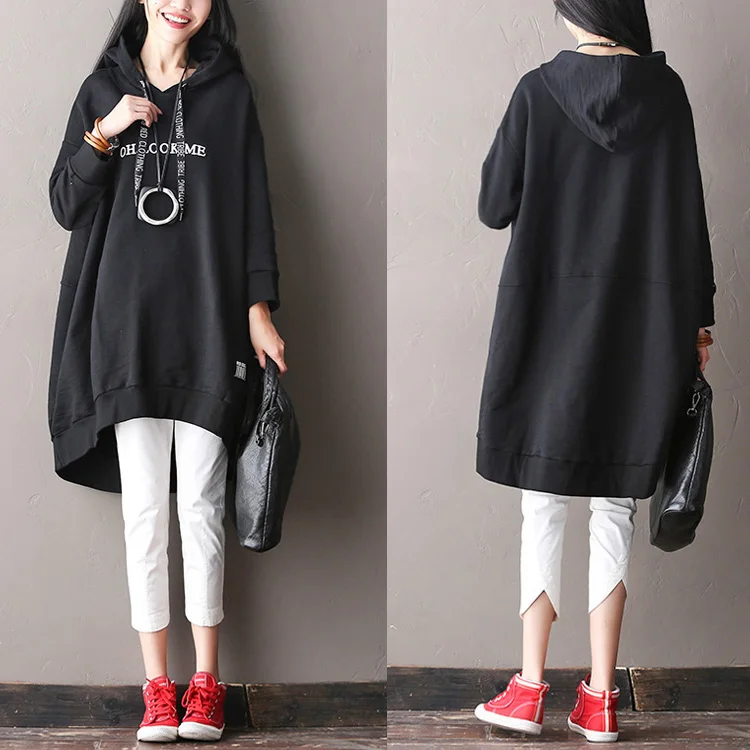 

2017 female new autumn and winte letter print plus size sweatshirt casual all-match batwing sleeve with hood shirt