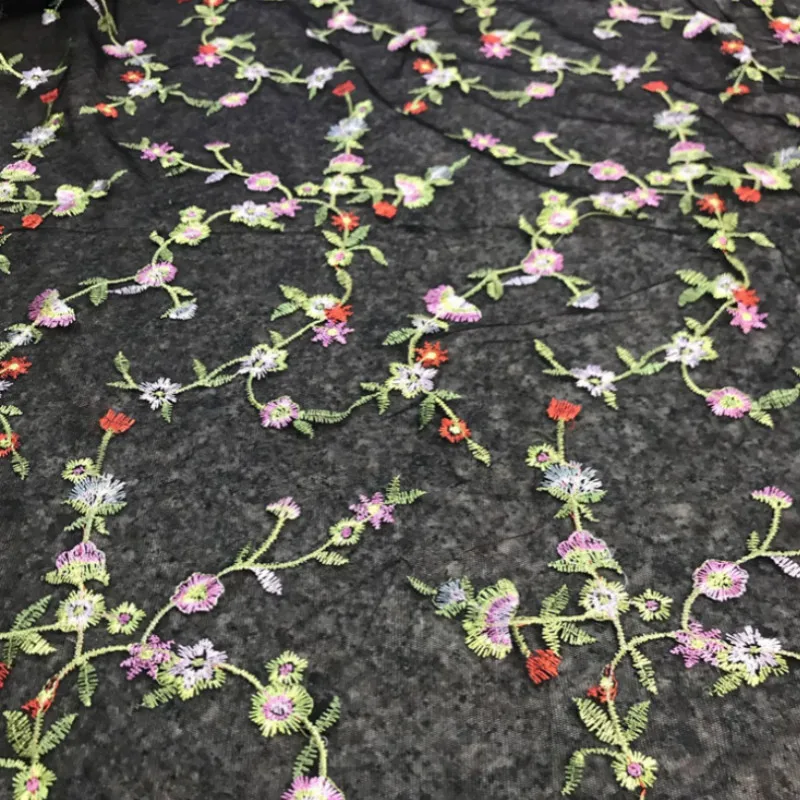 1 ярд черная вышивка кружевная ткань полиэстер женское платье вышитая